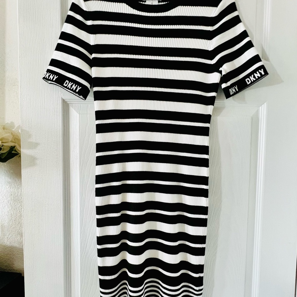 DKNY Monochrome Striped Mini Dress